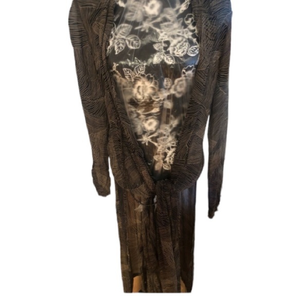 Chico’s size 10 Duster brown and white high /low w/ side slits can tie front - Picture 3 of 12